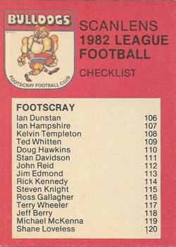 1982 Scanlens VFL #106 Ian Dunstan Back